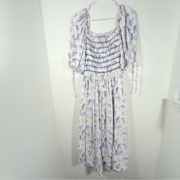JessKae The Fox Group Quincy Horse Equestrian Midi Smocked Dress Blue Small - Picture 2 of 15